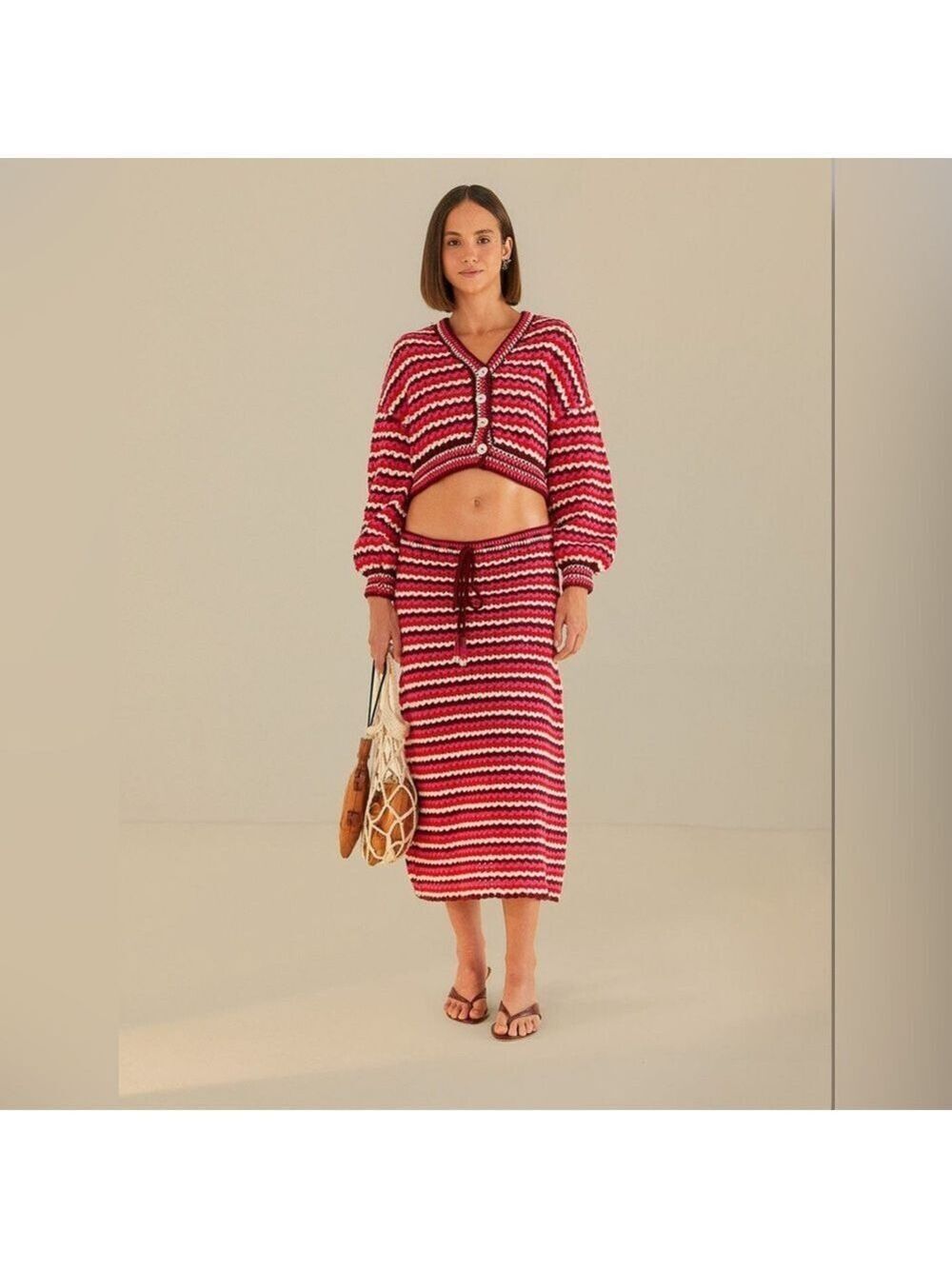 Farm Rio Colorful Stripes Crochet Skirt